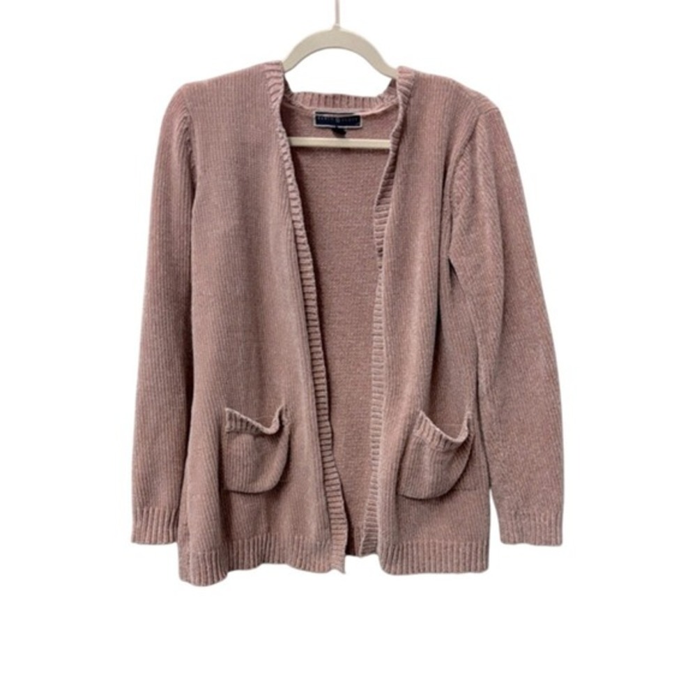 Karen Scott Medium Petite‎ Open Front Chenille Cardiagan blush sweater w/pockets